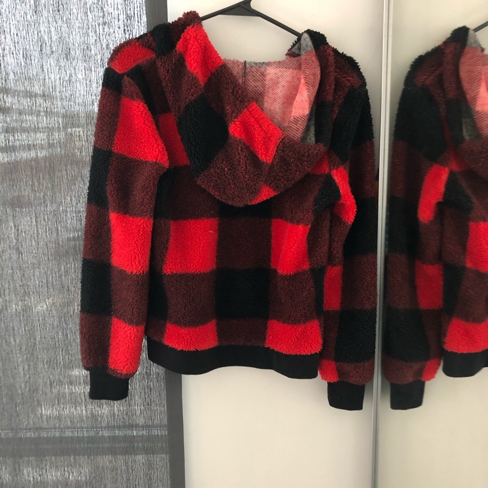 Plaid, cropped, fuzzy sweater